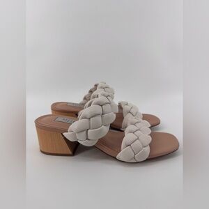 NWT Steven NY Beliza Cream Leather Braided Double Strap Block Heel Sandals 8